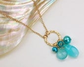SALE Peruvian Opal, Chalcedony, Apatite and Pearl Charm Necklace