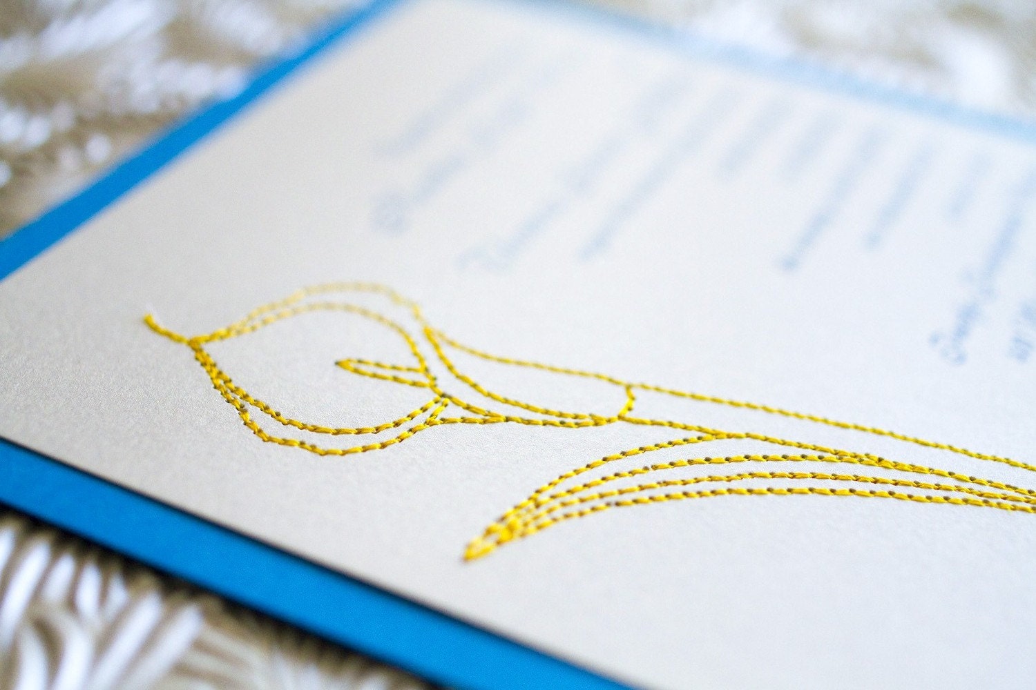 Embroidered Lily Wedding Invitation (Blue, Yellow and Silver) - Design Fee