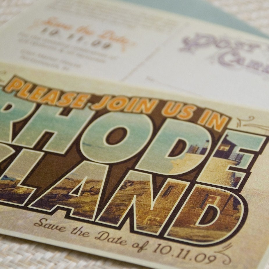 Vintage Large Letter Postcard Save the Date (Rhode Island) - Design Fee