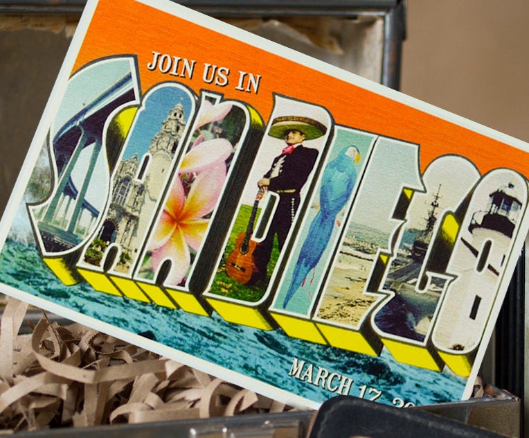 Vintage Large Letter Postcard Save the Date (San Diego, California) - Design Fee