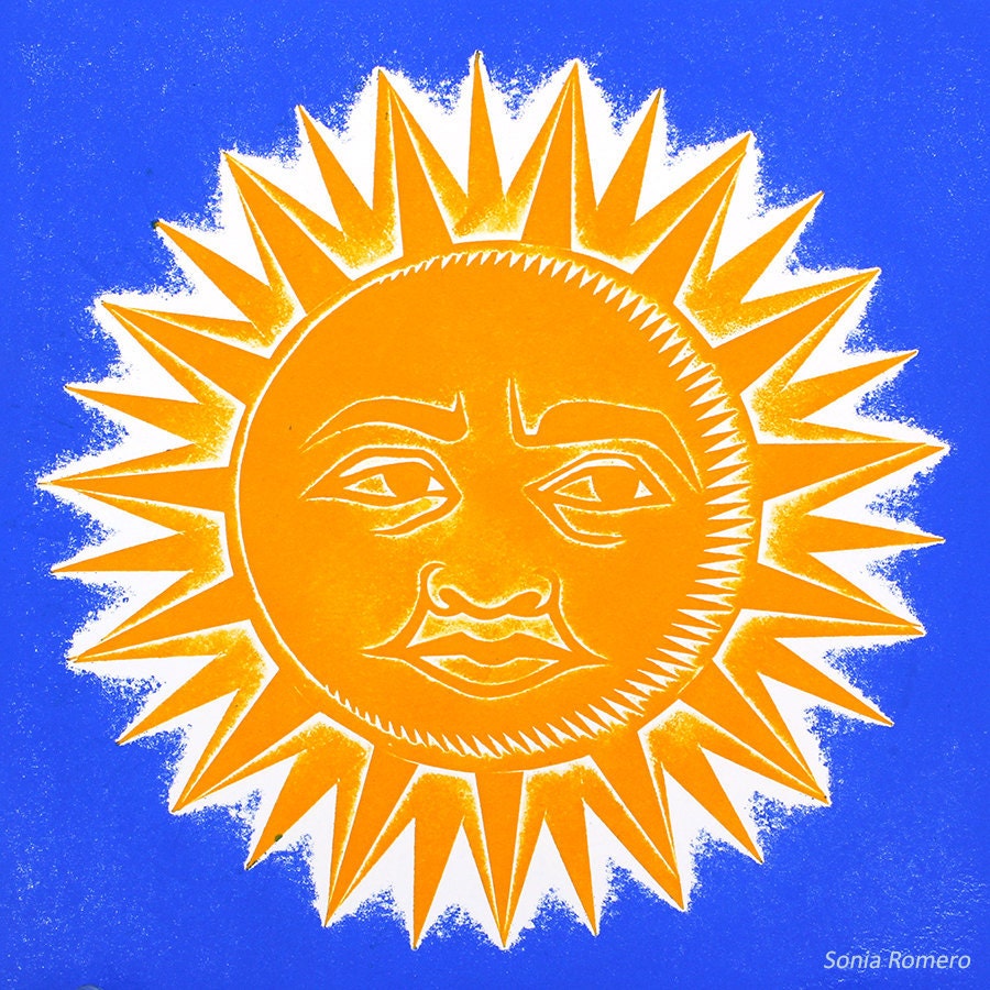 Summer Sun Face Handmade Print