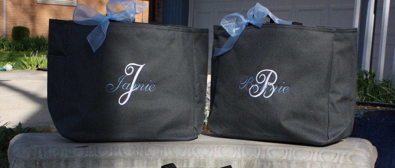 Monogrammed Tote Bags Bridesmaid Bride - Set of 8 -