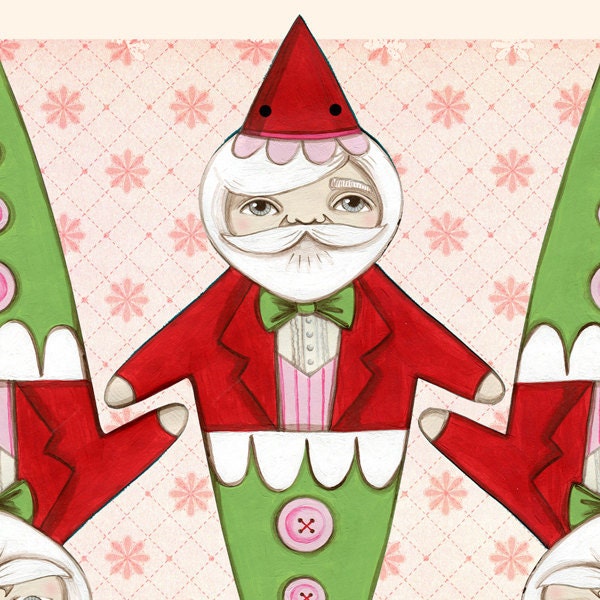 Santa Christmas Holiday Garland Bunting Banner Ornaments Original Folk Art DIY