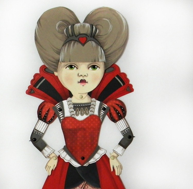 Red Queen of Hearts-- DIY Articulated Art Paper Doll Set Jointed-- Alice in Wonderland Valentine's Day