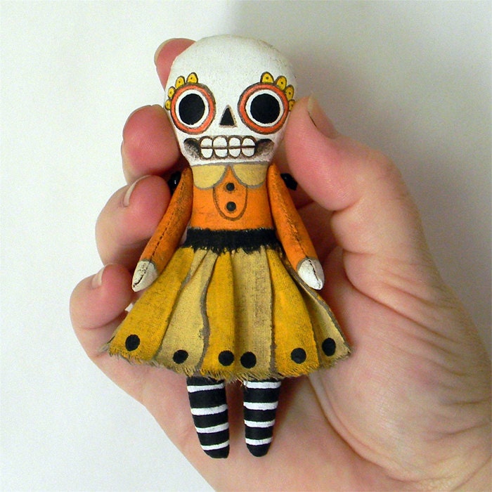 Halloween Skeleton Day of the Dead Ornament Doll-- Original Contemporary Folk Art-- MADE TO ORDER (last one)