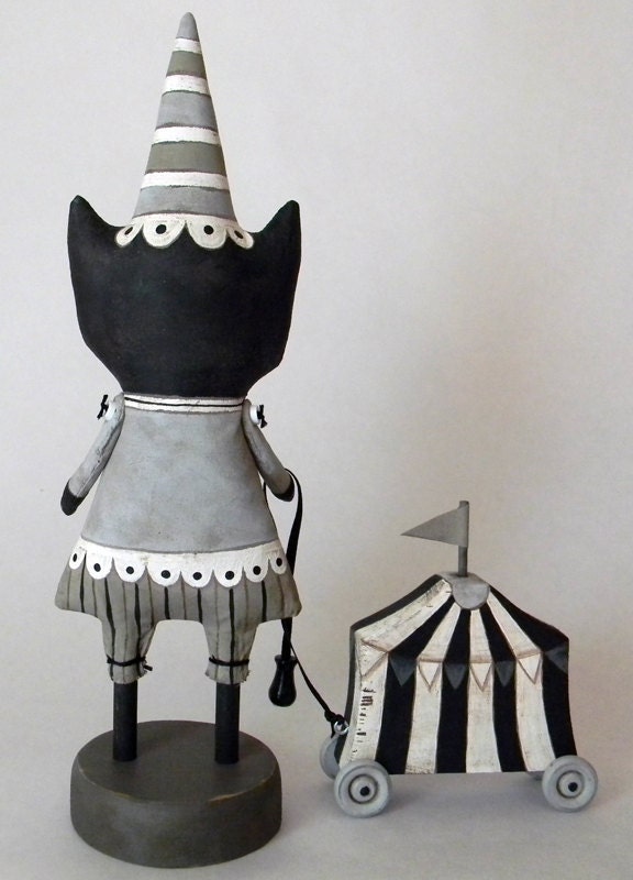 Black Cat Circus Doll-- Original Contemporary Folk Art-- Made to order within the week- LAST ONE