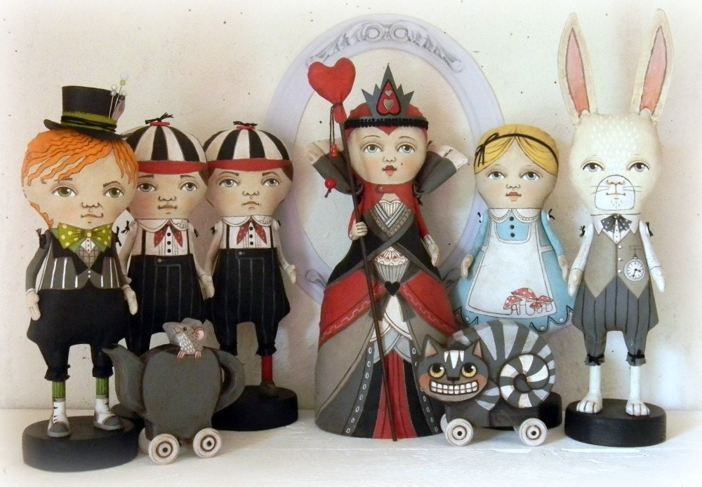 LAST ONE - Red Queen of Hearts Contemporary Folk Art Doll Sculpture Hand Painted Original - Custom Made to Order