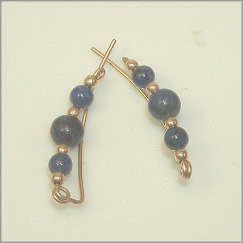Pretty Denim Blue Lapis Beads Gold Wire Ear Sweeps