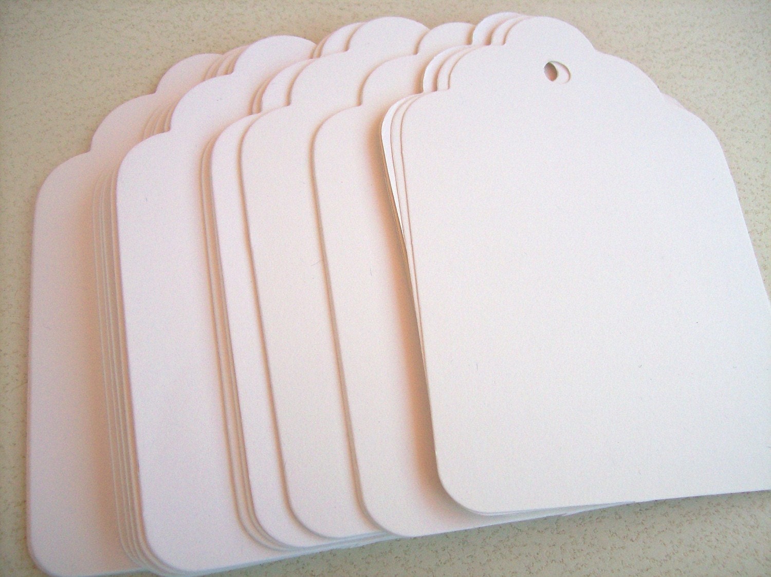 Large Cream Scalloped tags -  3.5x4.5 inch - Set of 50