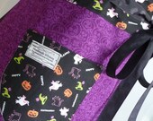 Womens Full Apron Adult Chef Hostess - Halloween Spooky Pumpkins in Purple