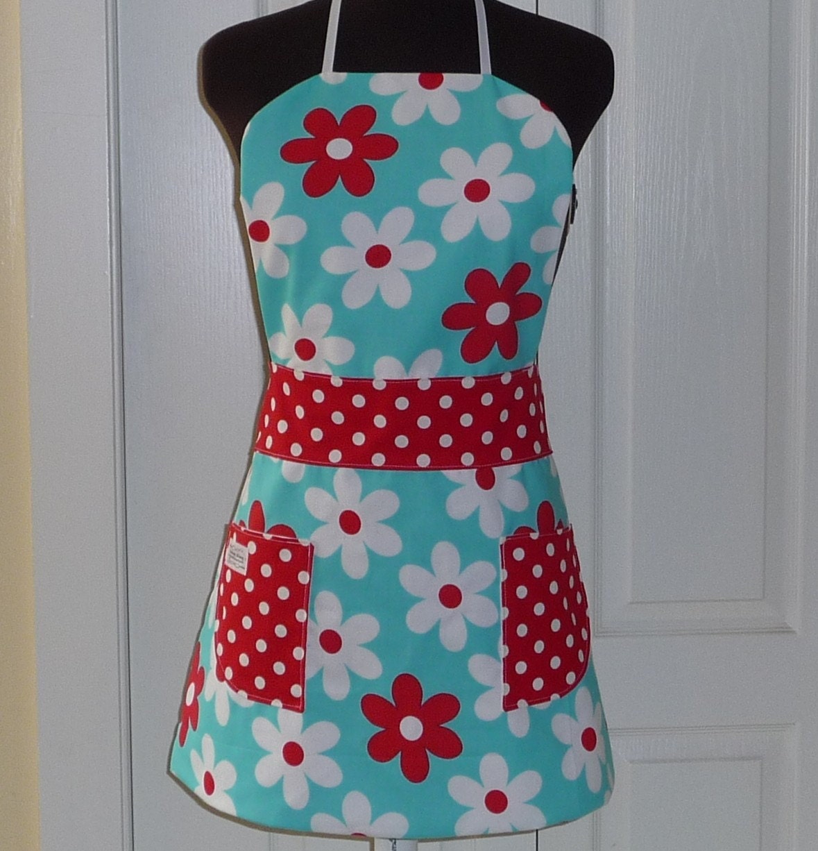 Michael Miller's Plain Jane Lil' Daisy in Turquoise - Full Size Adult Chef Apron
