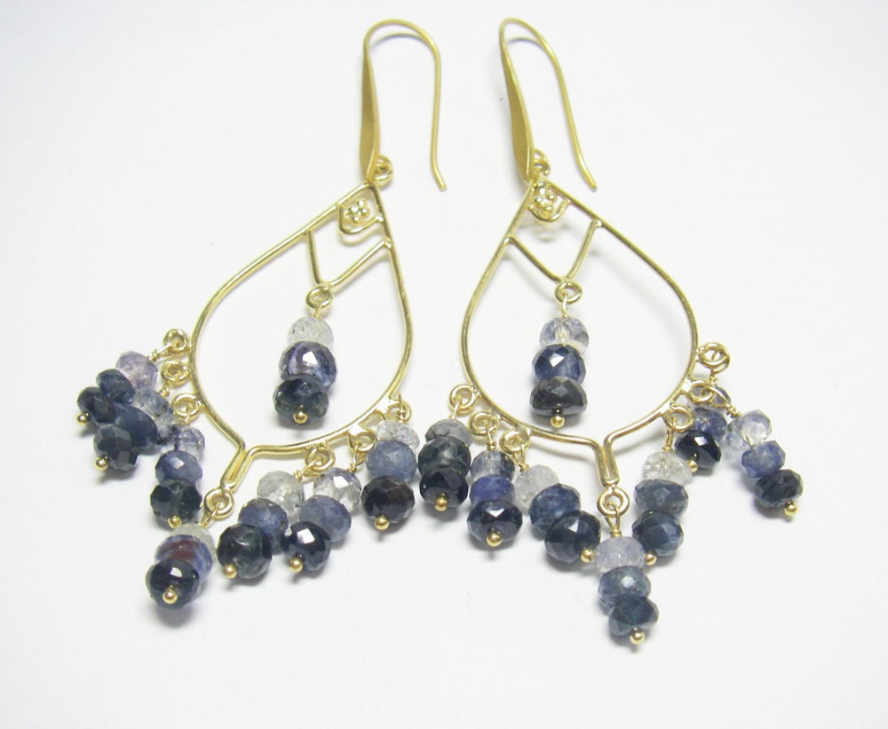 Gorgeous Sapphire Graduated Earrings 24k Gold Vermeil over Sterling Silver