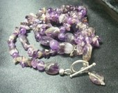 Gorgeous Purple Amethyst  Long Silver Necklace