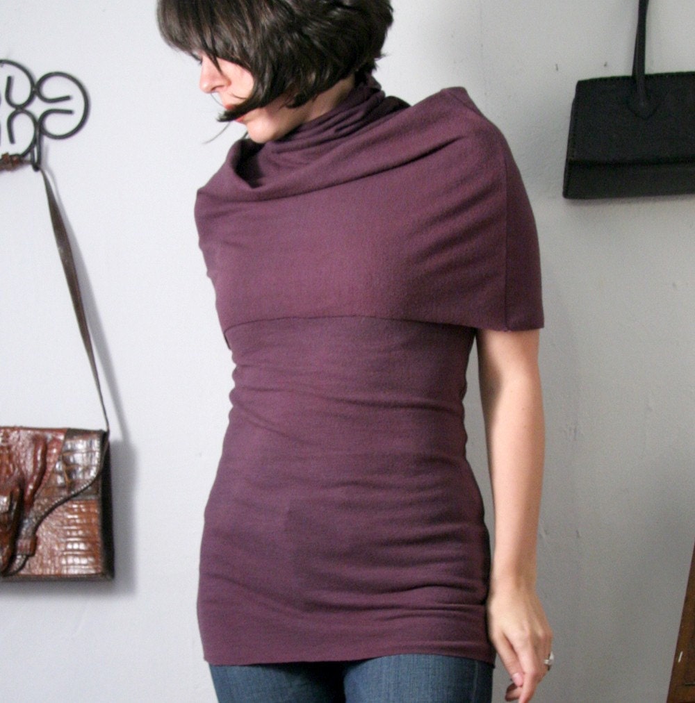 womens sweater set in french terry with sleeveless mock neck top and capelet - made to order