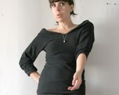 womens sweater in french terry with oversized neckline and hood - made to order