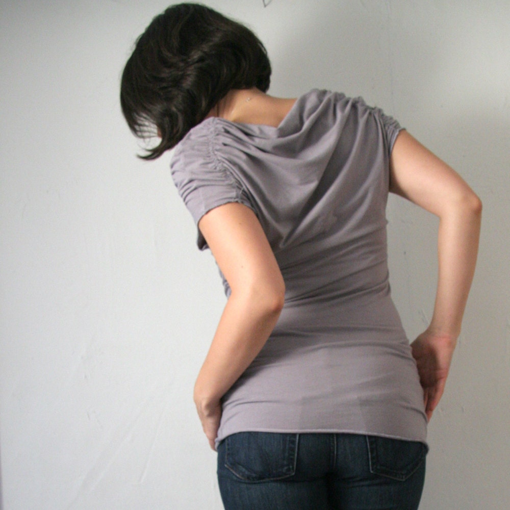 long bamboo blouse with ruched neckline and molded sleeve holes  - made to order