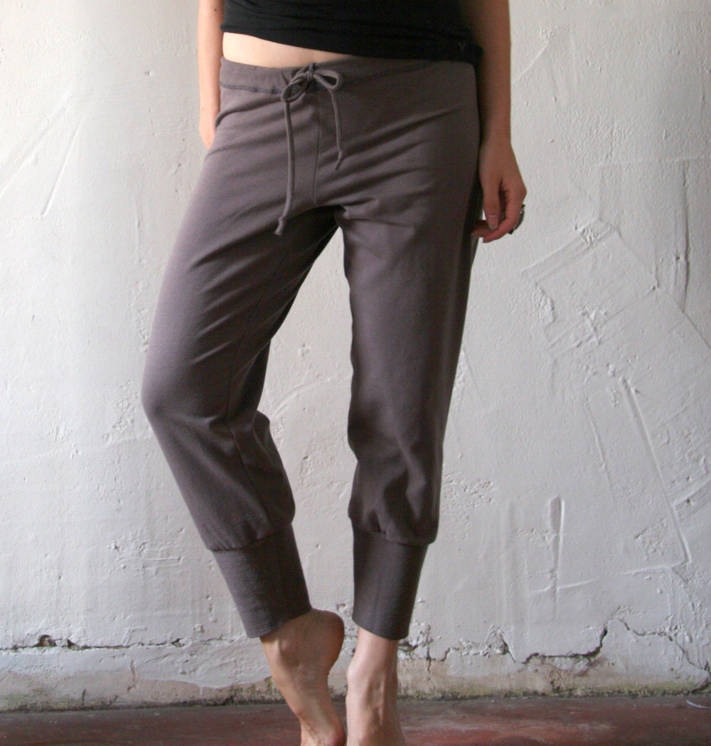 womens lounge pants in french terry with drawstring and cuffs - made to order
