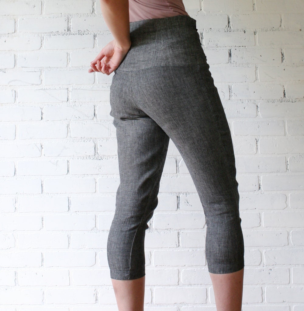 linen capri jeans with high waisted yoke - made to order