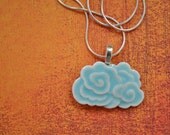 Dragon Cloud Porcelain Pendant Necklace glazed in soft aqua