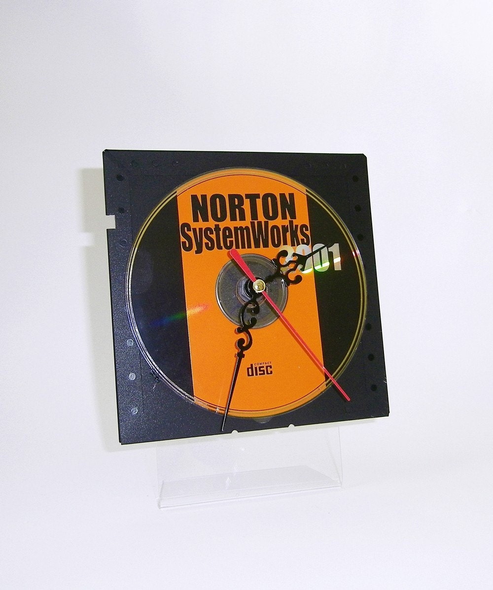 Handmade Desk Clock from a Floppy Disk CD Disc Norton