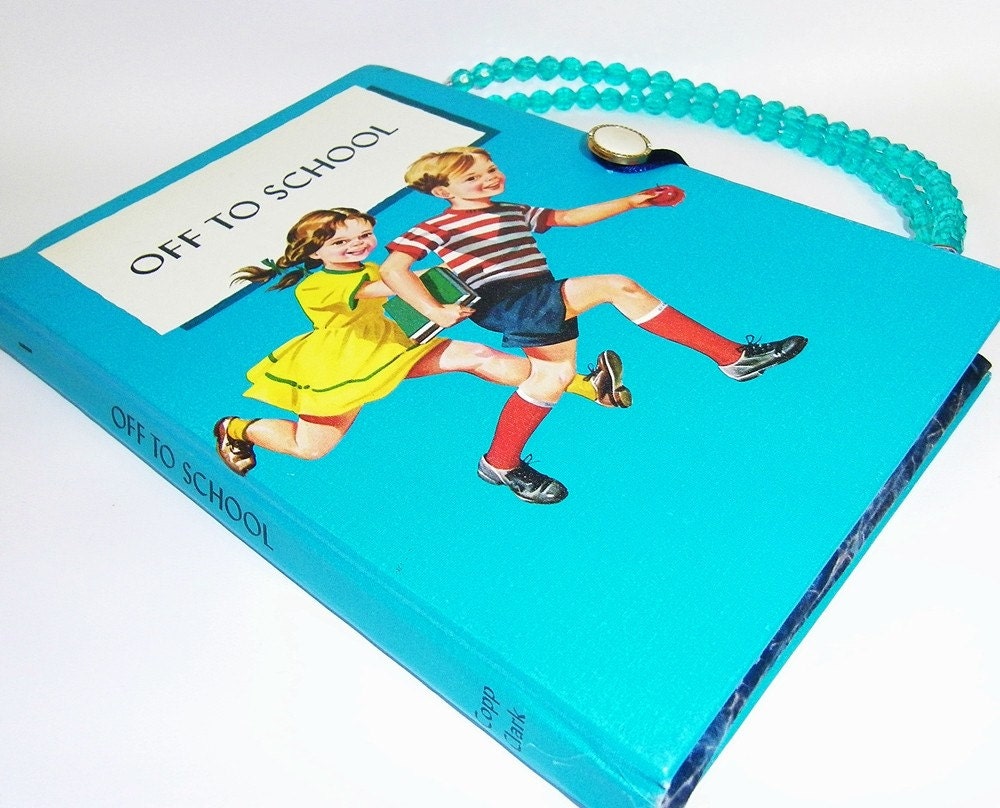 Book Handbag Purse 1960 Off To School with wallet
