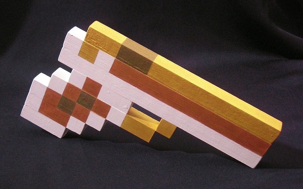 Golden Pixel Pistol Acrylic on Wooden Sculpture