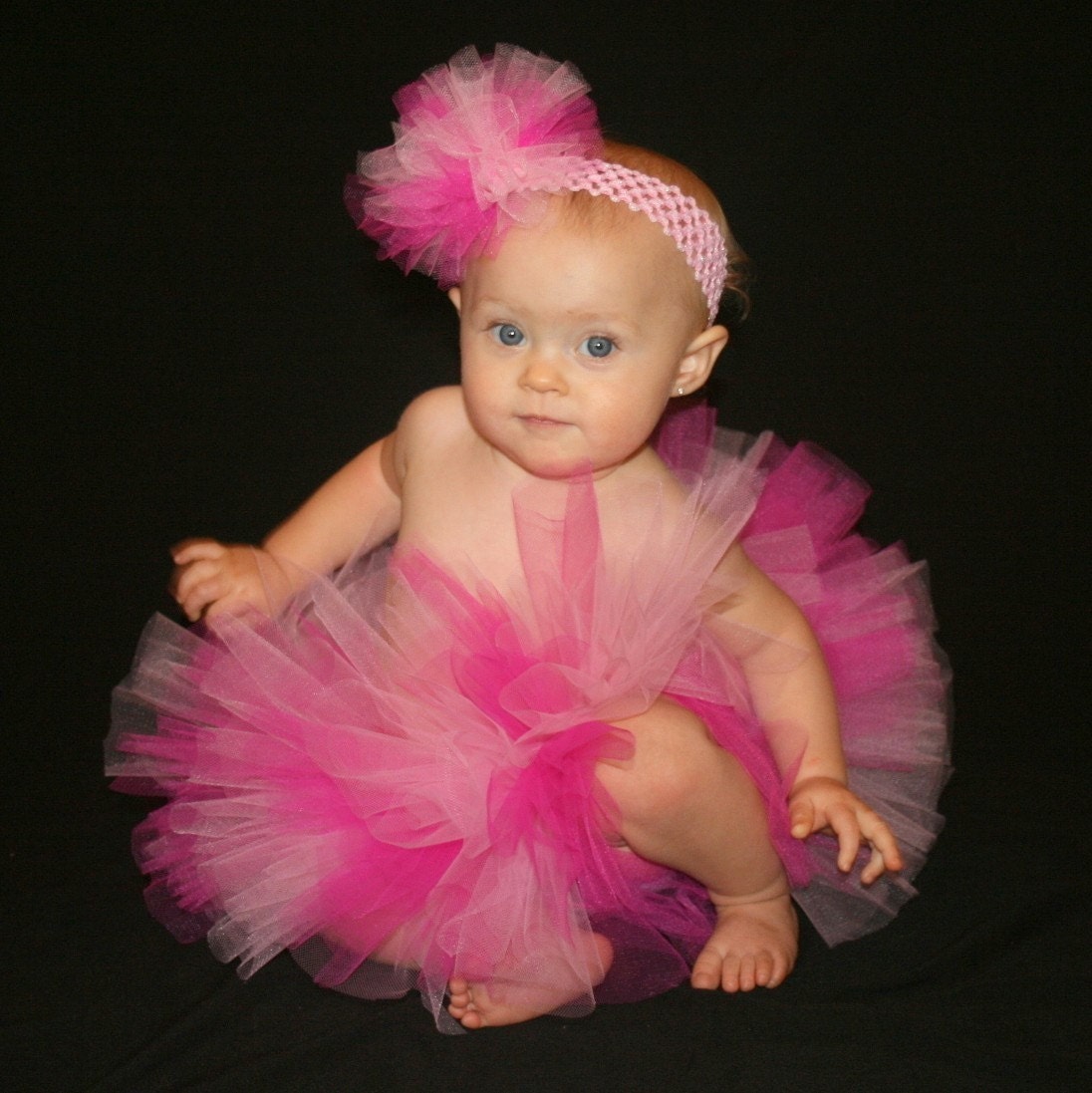 Fuschia Pink and Pink Boutique Tutu Tulle 0-6mo-12mo 2T 3T  BIRTHDAY Party Photo Prop Dress up Dance