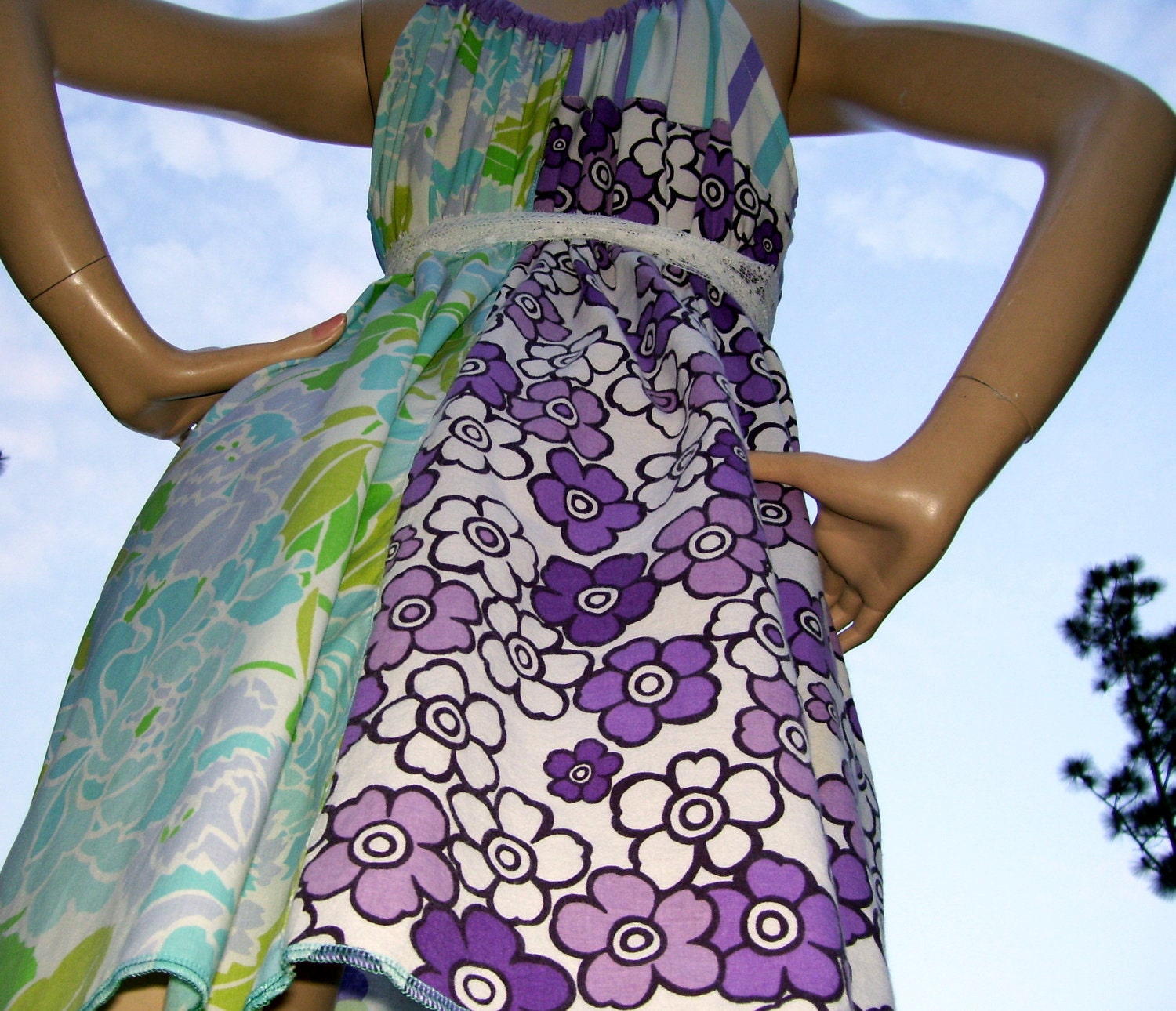 French Flower Dress OAK Upcycled Fluer Power Sundress M L XL Plus Size Adult Women