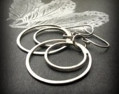 Circle Earrings, Bright Sterling Silver, Hammered - Tammy