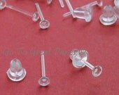 48 Clear Plastic Earring Posts, Invisible Earring Findings, Studs with Backs, makes 24 pairs of earrings, jewelry supplies
