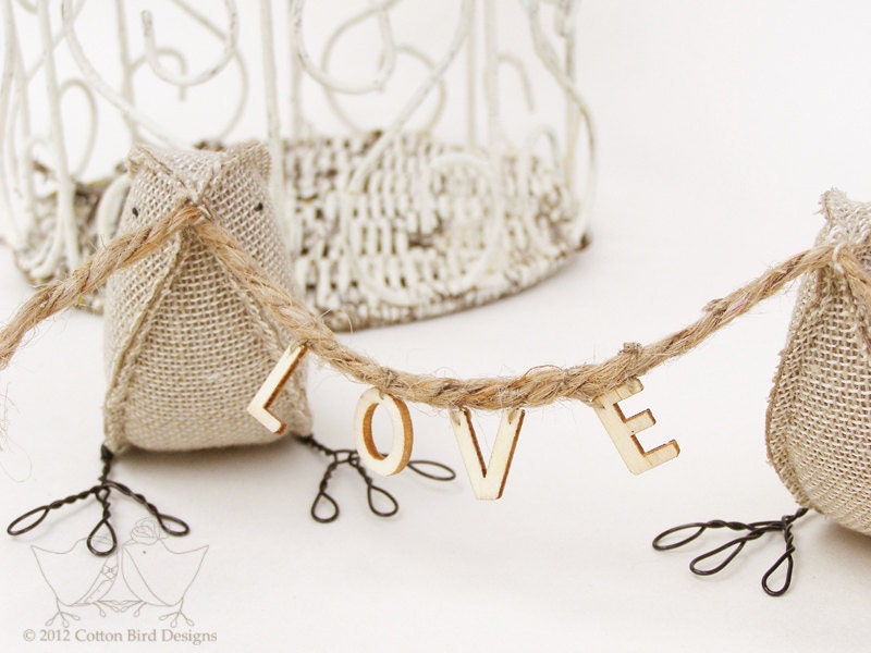 Wedding Cake Topper Burlap Birds Love Letters Banner