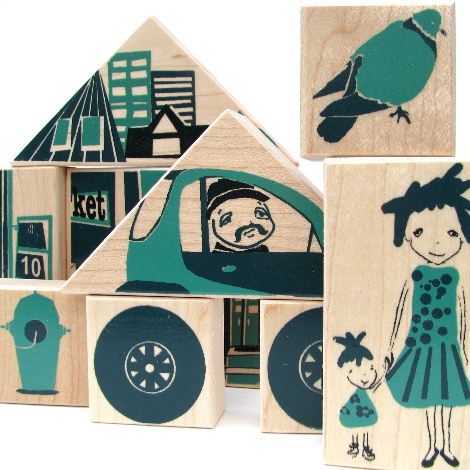 city wood blocks and puzzle -stackable toy -art