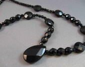 Little Black Necklace - Jet Black Onyx Beads, Briolette Pendant with Sterling Silver Clasp