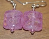 Pink Glass Dichroic Square Earrings