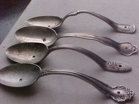 Unique DRAWER pulls silverplated spoons vintage 4 of them SP 004