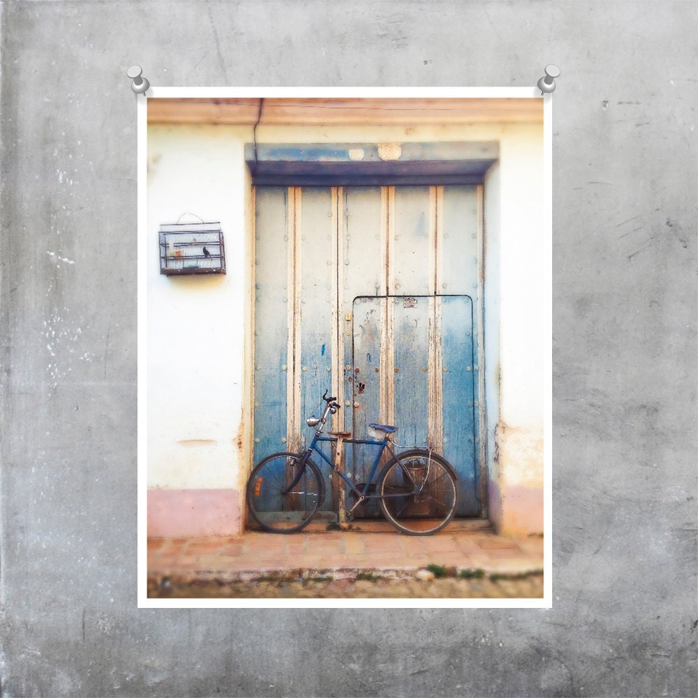 Cuba Travel Photography Print Wall Art, bicycle, bike, birdcage, door - 10x8 11x14 16x20 20x30 inch fine art photo print