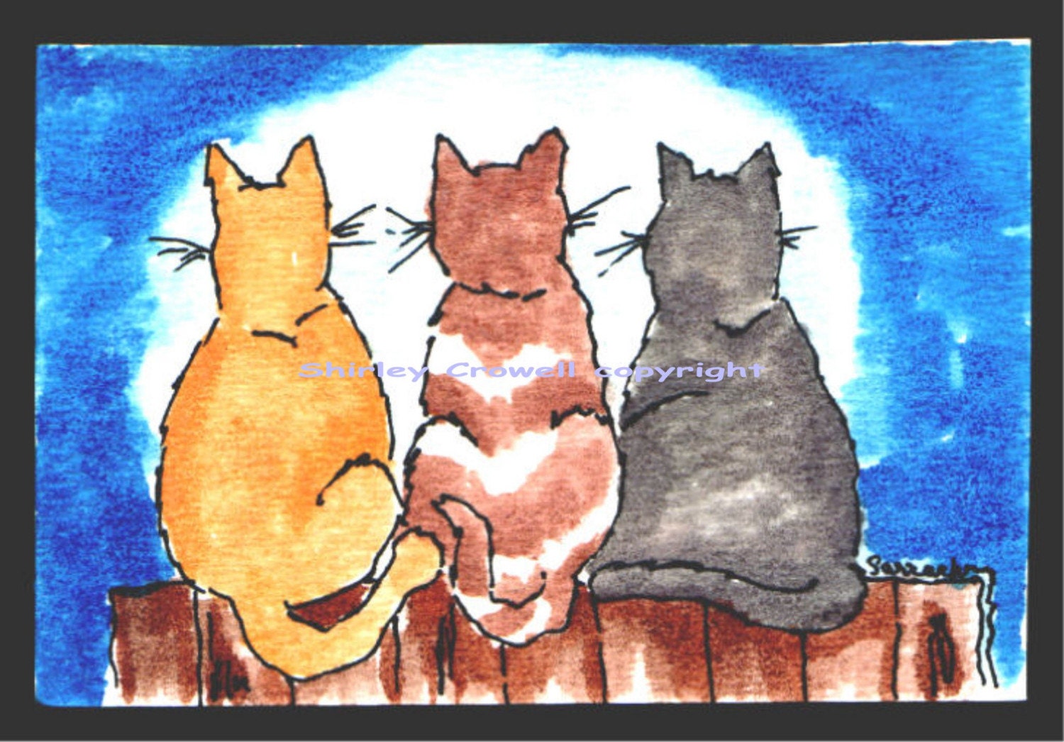 Watercolor Blue Moon and Friends