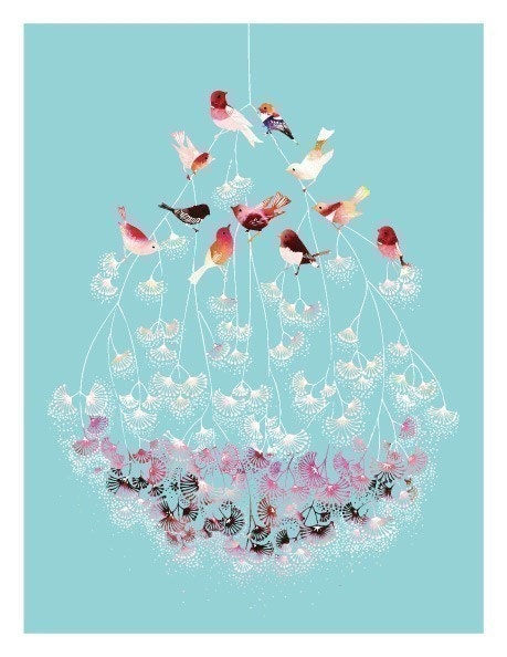 Watercolor illustration of Birds titled "Lustre"