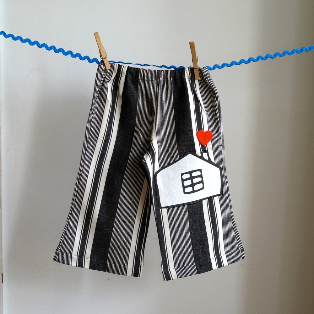Toddler Pants for Girls or Boys - Appliqued house and heart - size 2T children's clothing