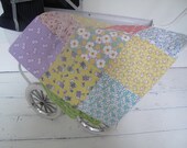 Doll patchwork blanket, vintage and reproduction fabrics and ribbon