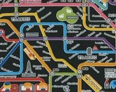 Push Pin Rail Map on Black Japanese Fabric - By the Yard