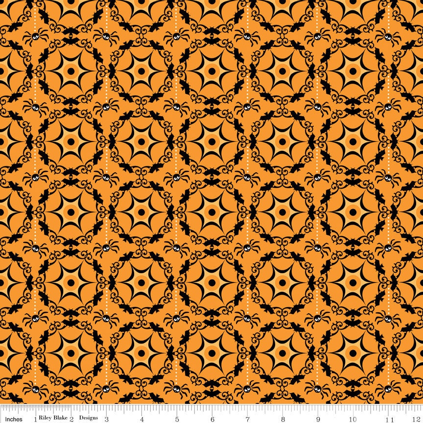 SALE Riley Blake Designs, Costume Clubhouse, Web Orange Fabric - Half Yard