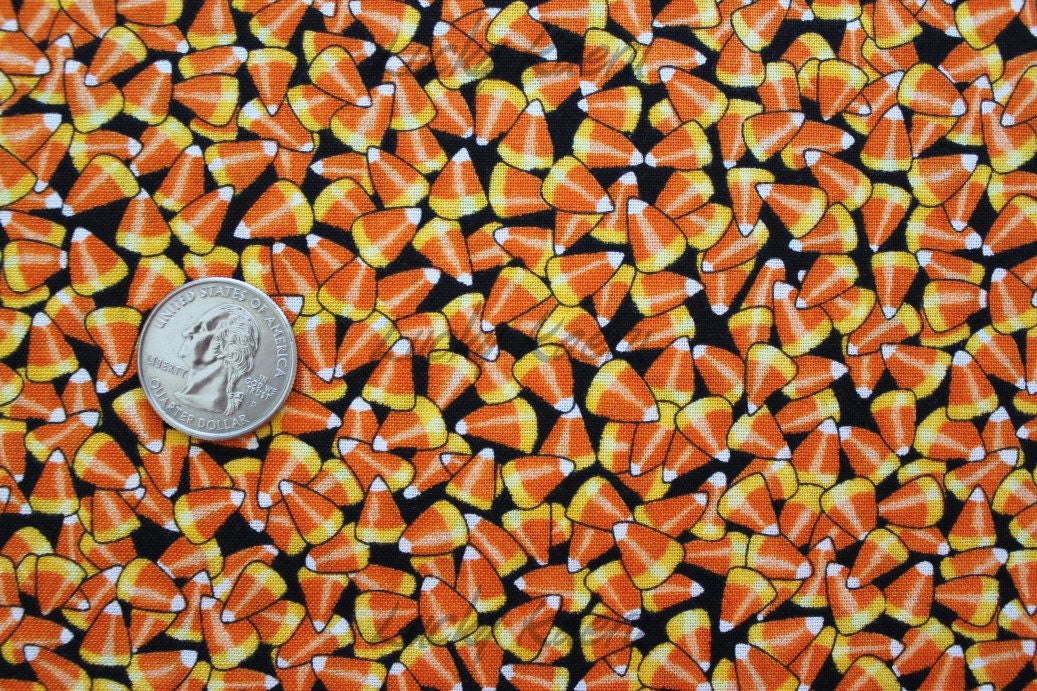 Deb Strain, Trick or Treat, Candy Corn, Black Fabric - By the Yard
