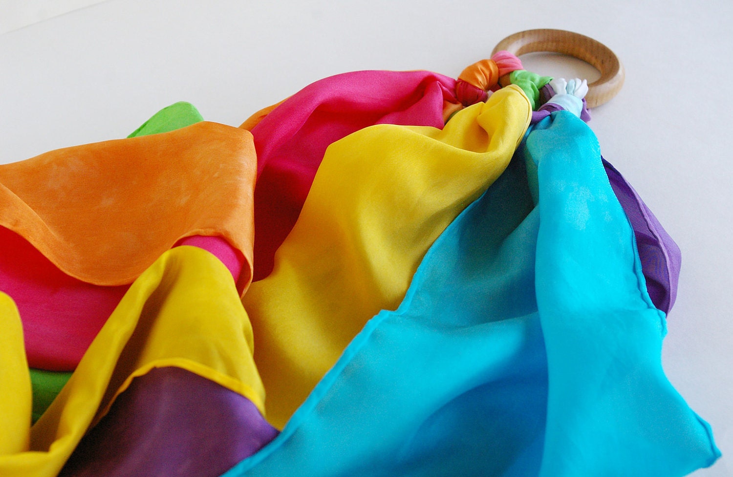 Play Silk Ring Toy: Wind Runner (Rainbow Silks on a Wooden Ring)