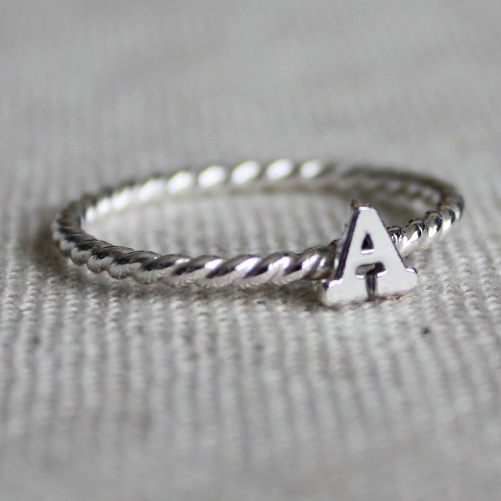 Single Initial Ring - sterling silver with twist band - great for stacking