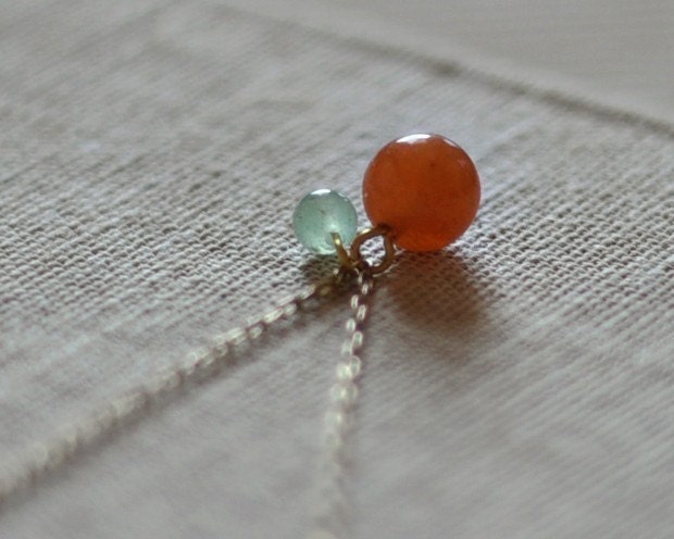 Apricot - orange & green aventurine bead gold necklace - small simple jewelry - edor - women gift under 40