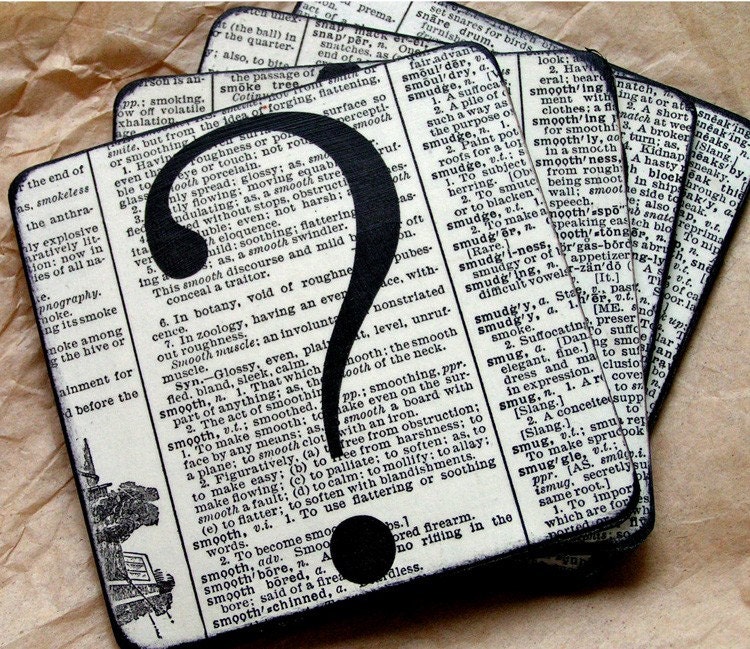 Coasters - Typography Coaster Set, Decoupaged Wood Wooden Drink Coaster Set