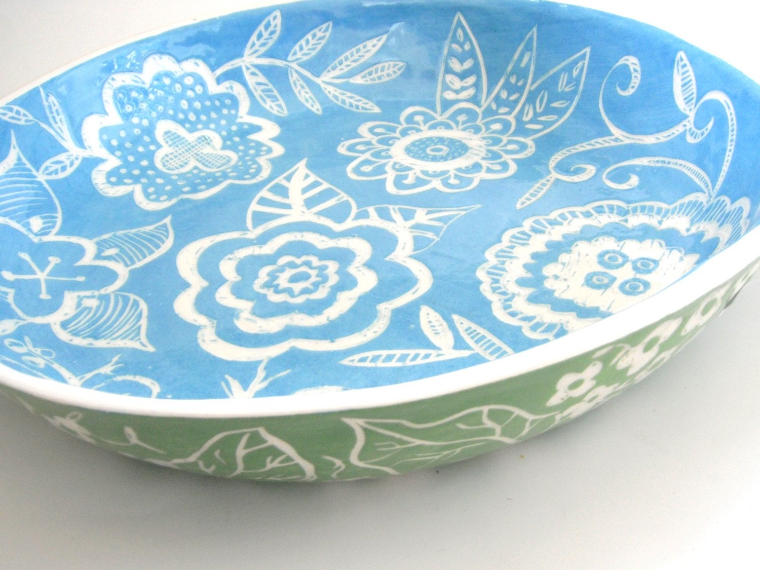 READY to SHIP-Large  Ceramic  Blossom Bowl Sea blue -- seen in Cottages and Bungalows