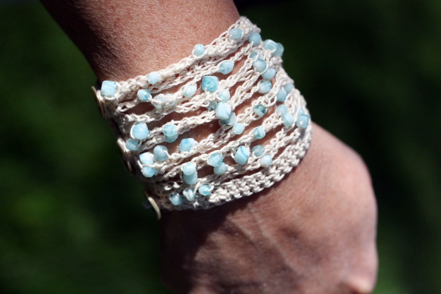 Crochet Pattern For a Beachy Blue Beaded Bracelet PDF