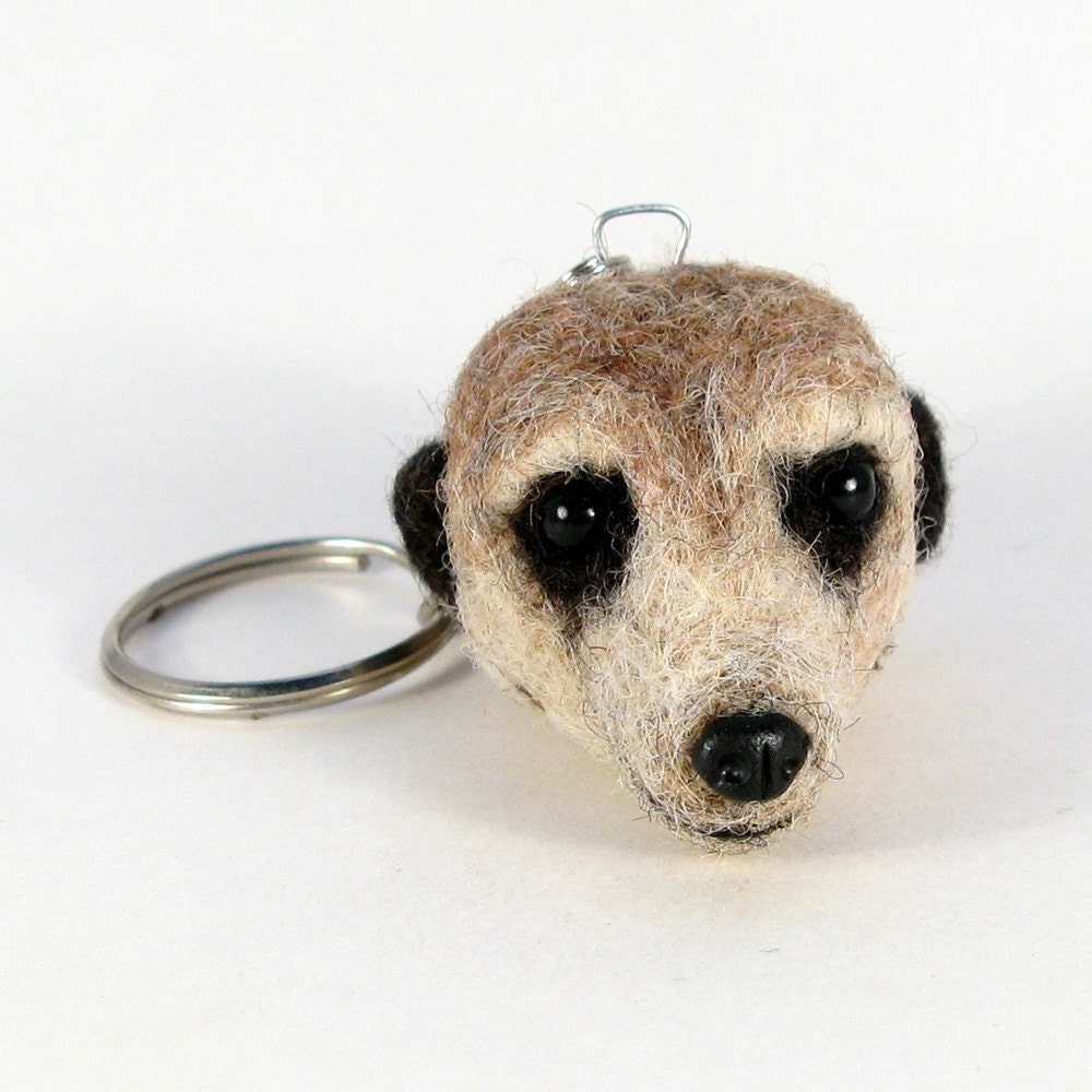Needle Felted Meerkat Keychain Fob - Africa Animals, Meerkat Wildlife Key Chain - SALE